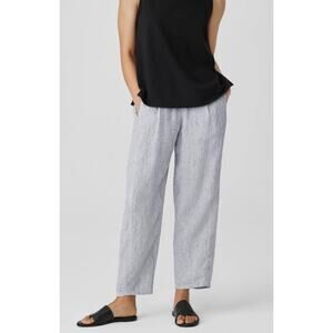 Eileen Fisher 100% Organic Linen Windowpane Pants Plaid White Medium A001946